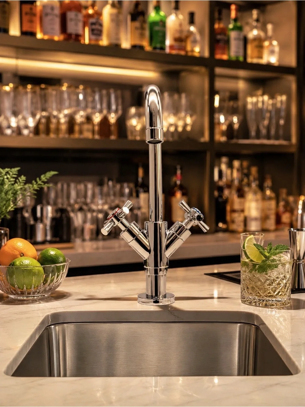 Modern Chrome Bar Sink Faucet Double Handle 12” High Arc Prep Faucet New